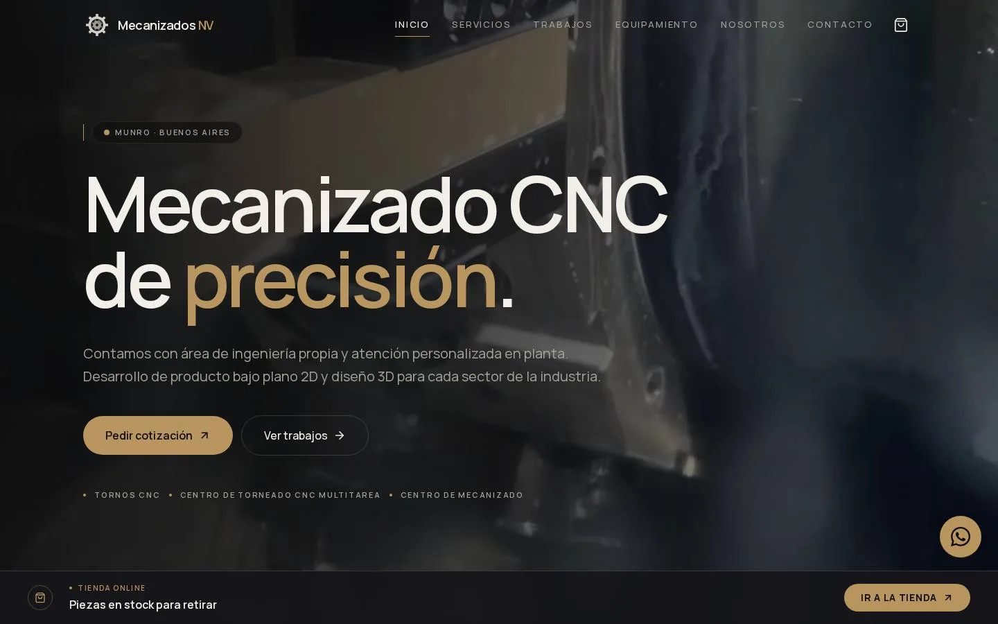 Sitio web de Mecanizados NV — ecommerce industrial