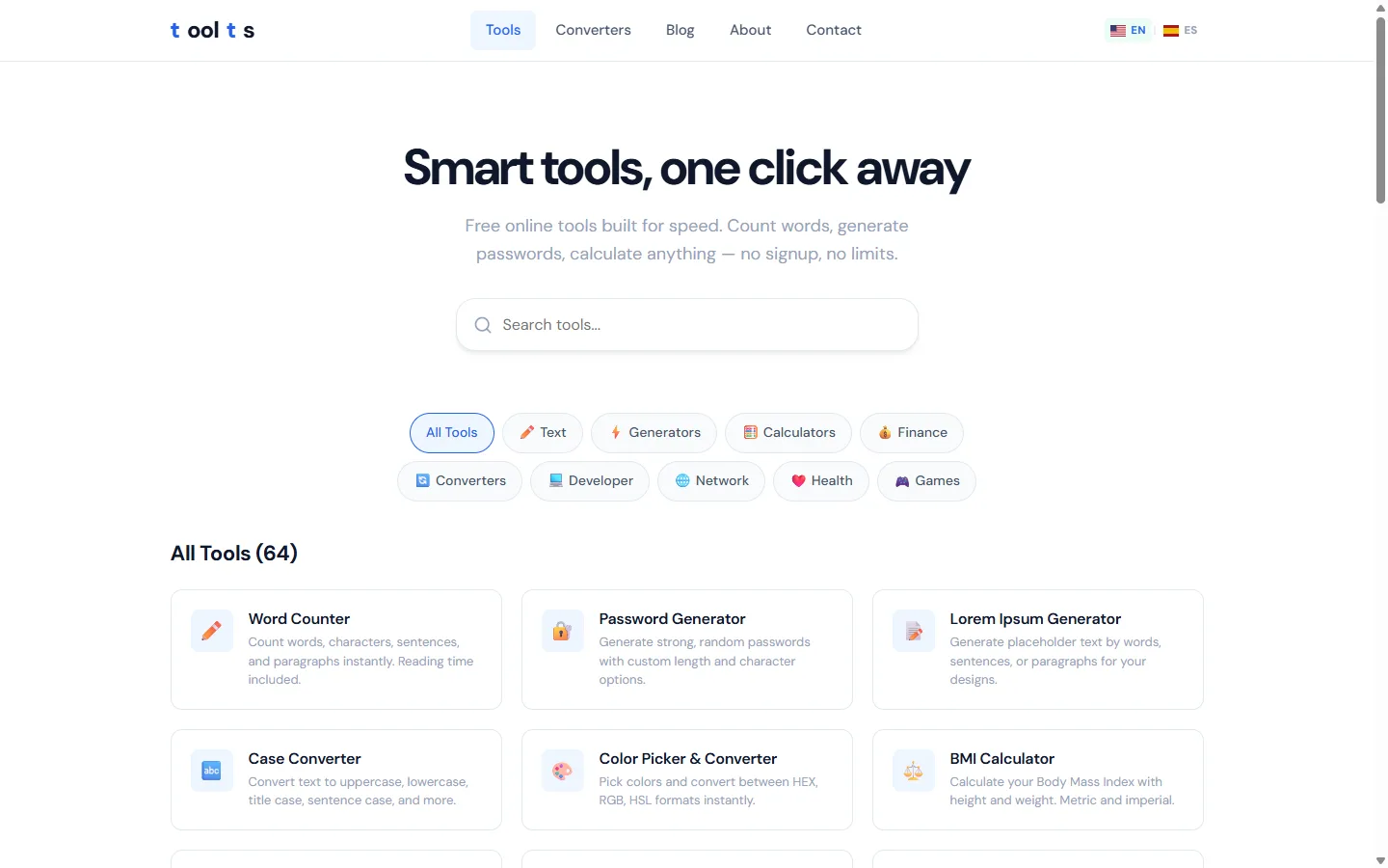 Sitio web de Toolts — plataforma de herramientas online
